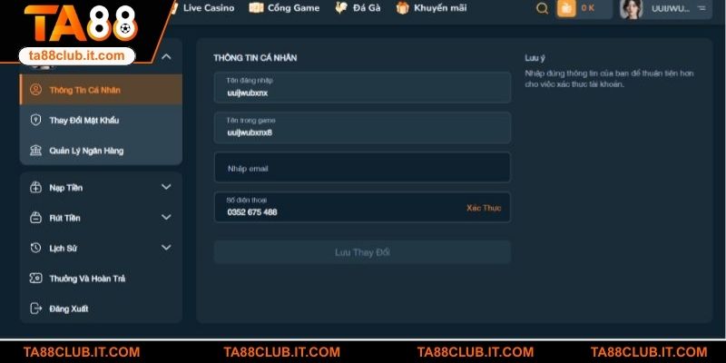 TA88 hiện đang hỗ trợ hình thức nạp tiền nào?