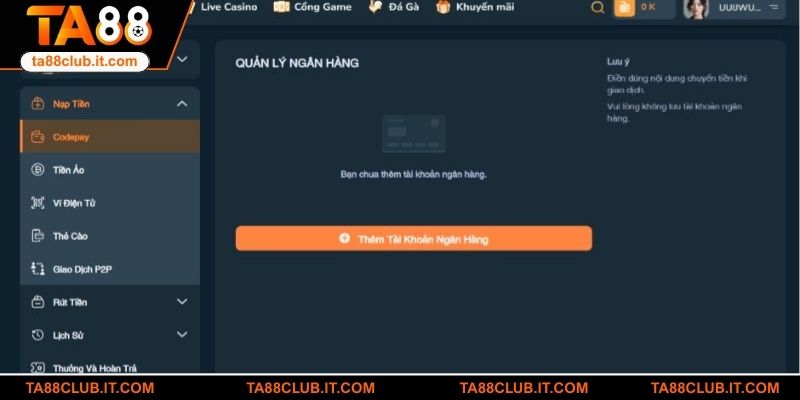 Cách nạp tiền TA88 chi tiết, an toàn giao dịch
